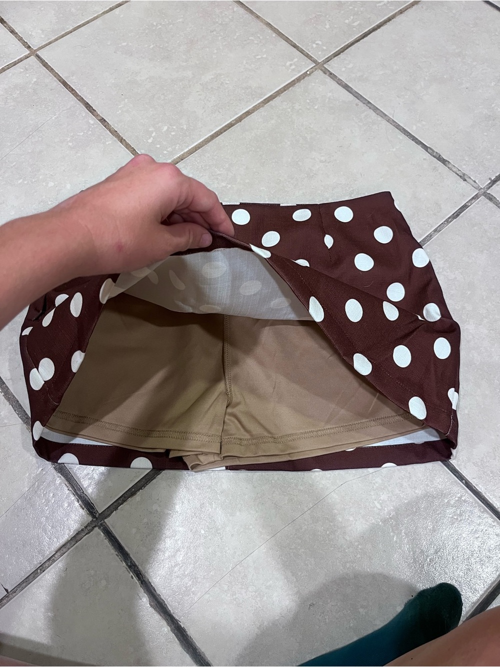 Cider Brown Mini Skirt with White Polka Dots - Picture 2 of 3